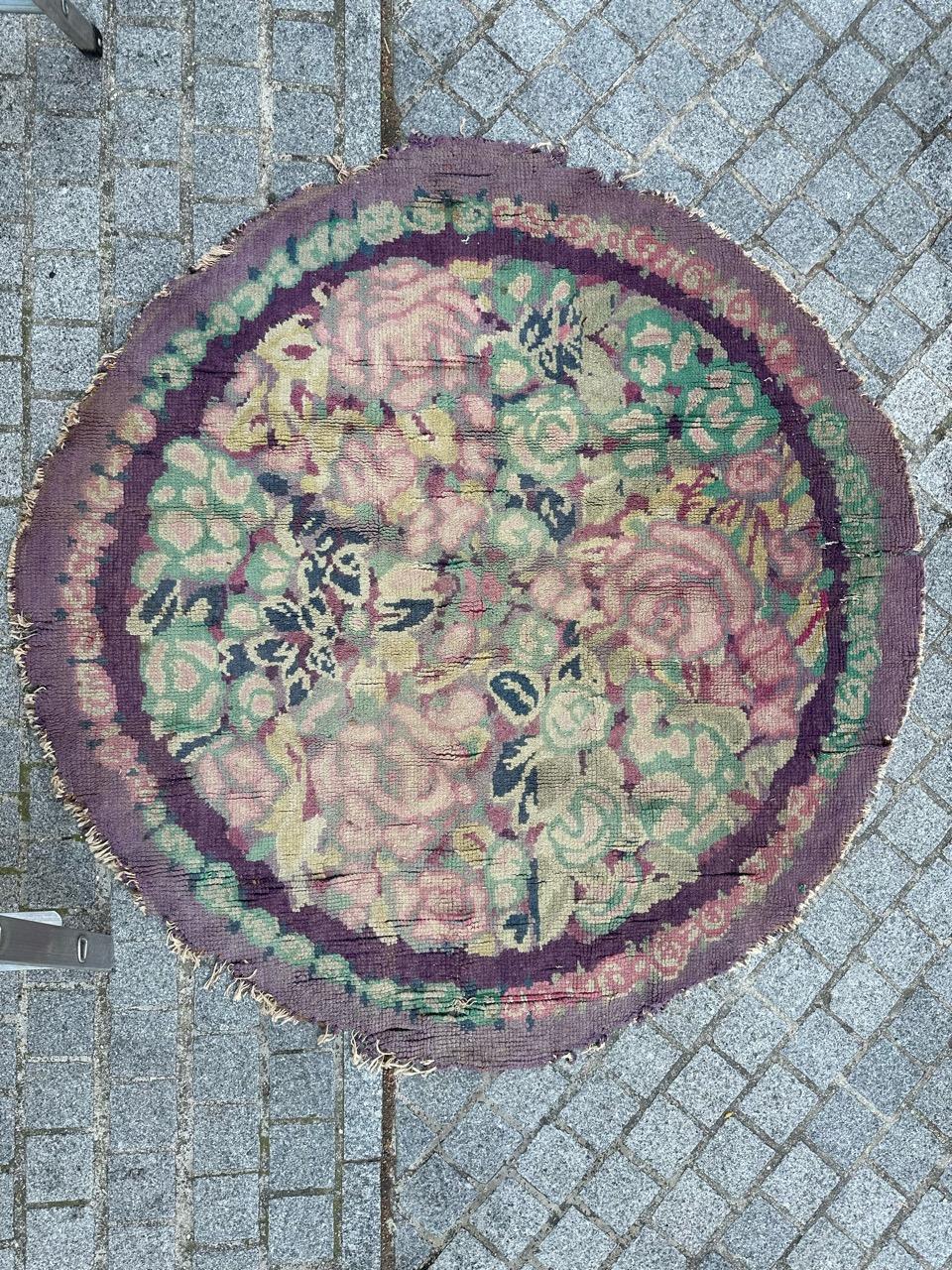 Bobyrug’s Pretty antique french art nouveau round rug For Sale 12