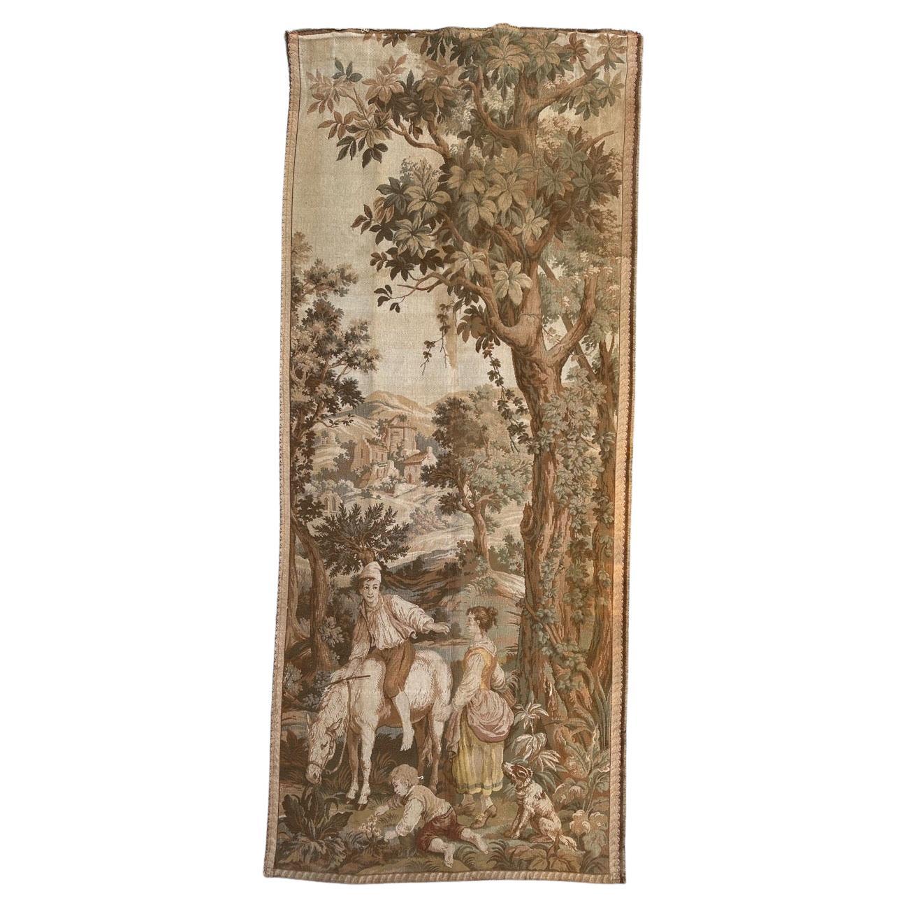 Bobyrug’s pretty antique French Aubusson style Jacquard tapestry For Sale