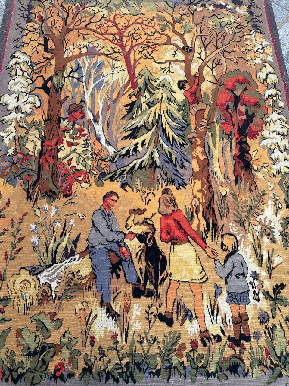 Bobyrug's hübscher antiker französischer Aubusson-Wandteppich Guy Laval modernes Design im Angebot 9