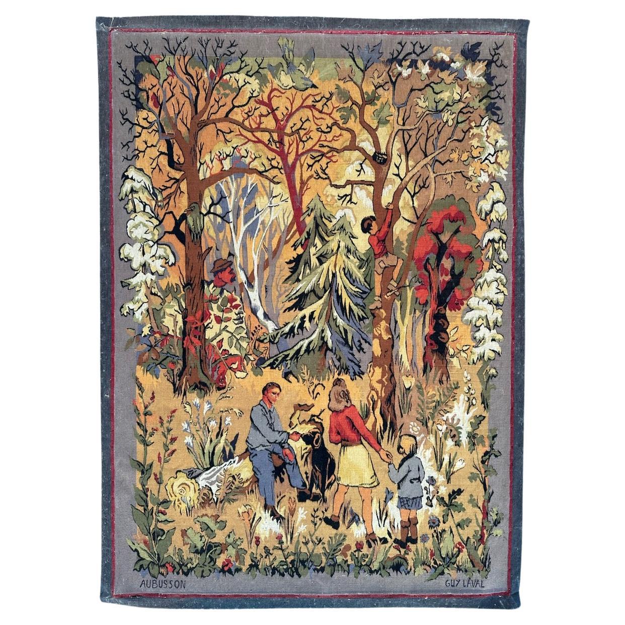 Bobyrug’s pretty antique French Aubusson tapestry “Guy Laval” modern design For Sale
