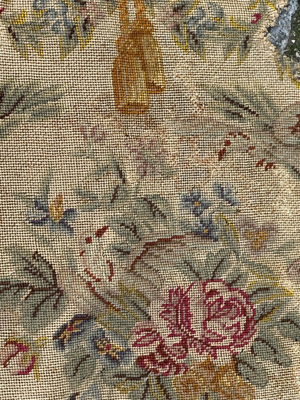 Bobyrug's pretty antique French needlepoint chair cover tapestry  en vente 3