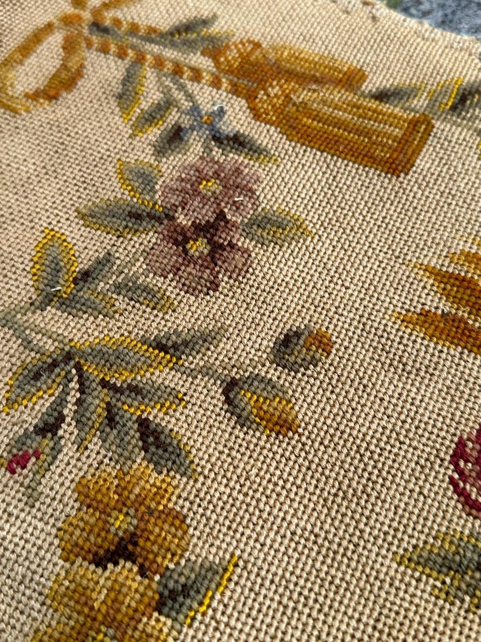 Bobyrug’s pretty antique French needlepoint chair cover tapestry  For Sale 5