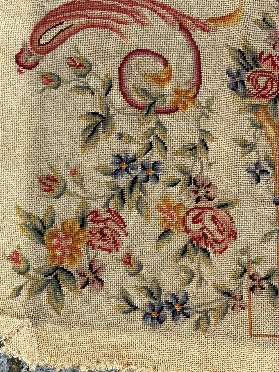 Bobyrug's pretty antique French needlepoint chair cover tapestry  en vente 8
