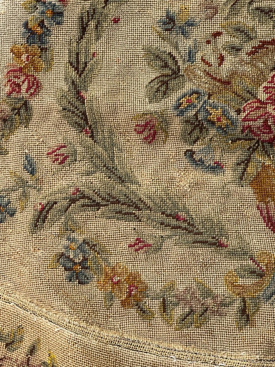 Aubusson Bobyrug’s pretty antique French needlepoint chair cover tapestry  For Sale