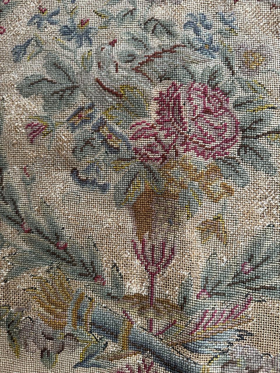 Needlepoint Bobyrug’s pretty antique French needlepoint chair cover tapestry  For Sale