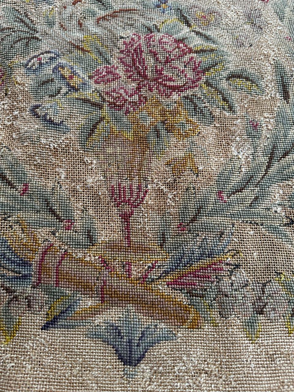 Bobyrug’s pretty antique French needlepoint chair cover tapestry  In Fair Condition For Sale In Saint Ouen, FR