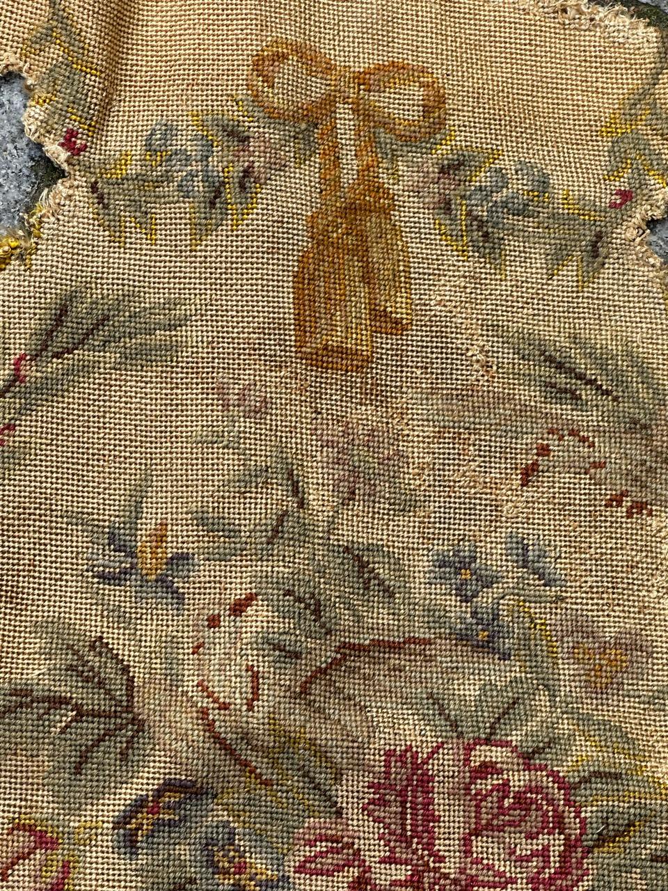 19th Century Bobyrug’s pretty antique French needlepoint chair cover tapestry  For Sale