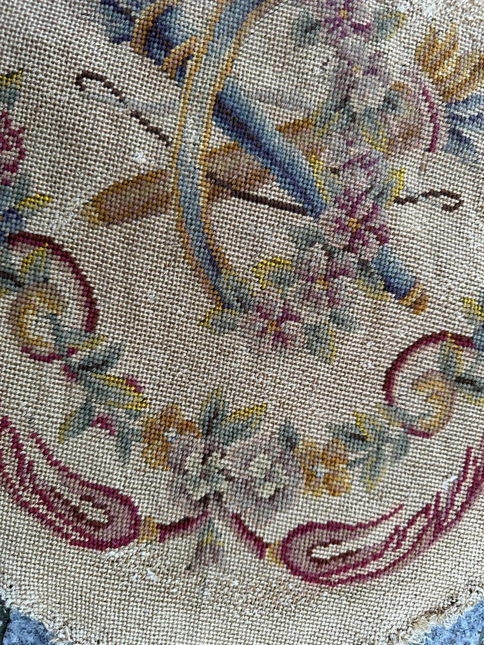 19th Century Bobyrug’s pretty antique French needlepoint chair cover tapestry  For Sale