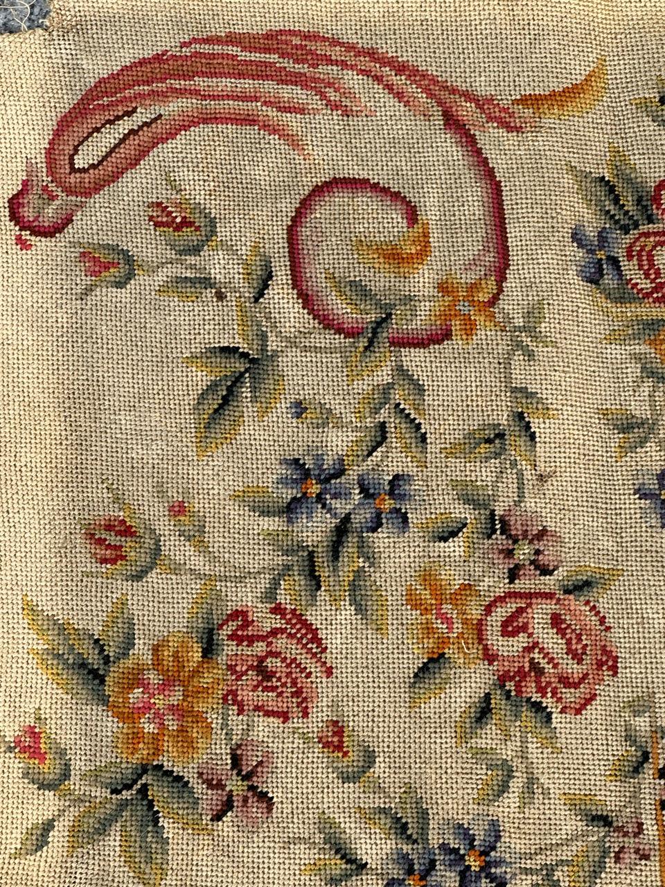 XIXe siècle Bobyrug's pretty antique French needlepoint chair cover tapestry  en vente