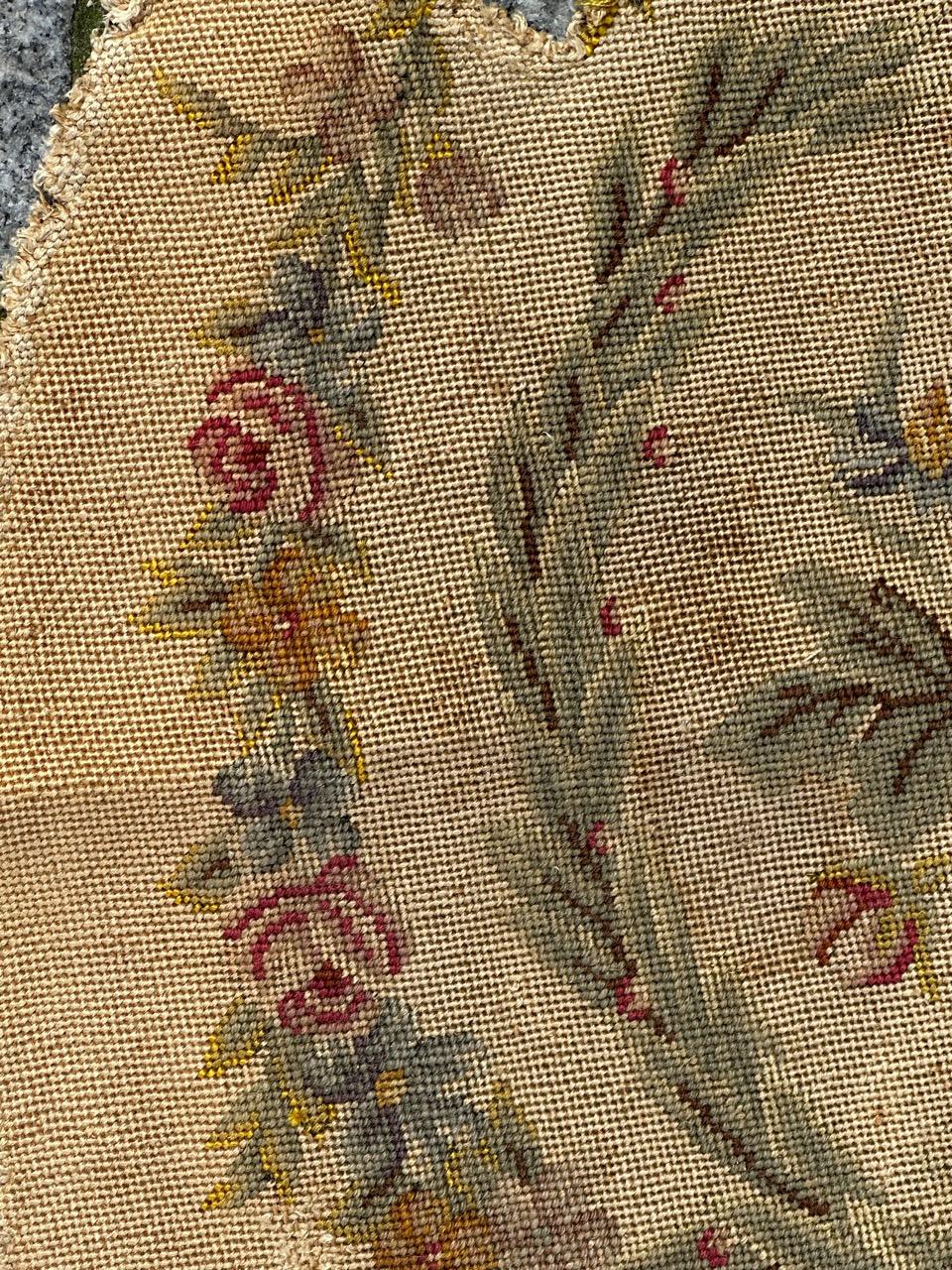 Laine Bobyrug's pretty antique French needlepoint chair cover tapestry  en vente