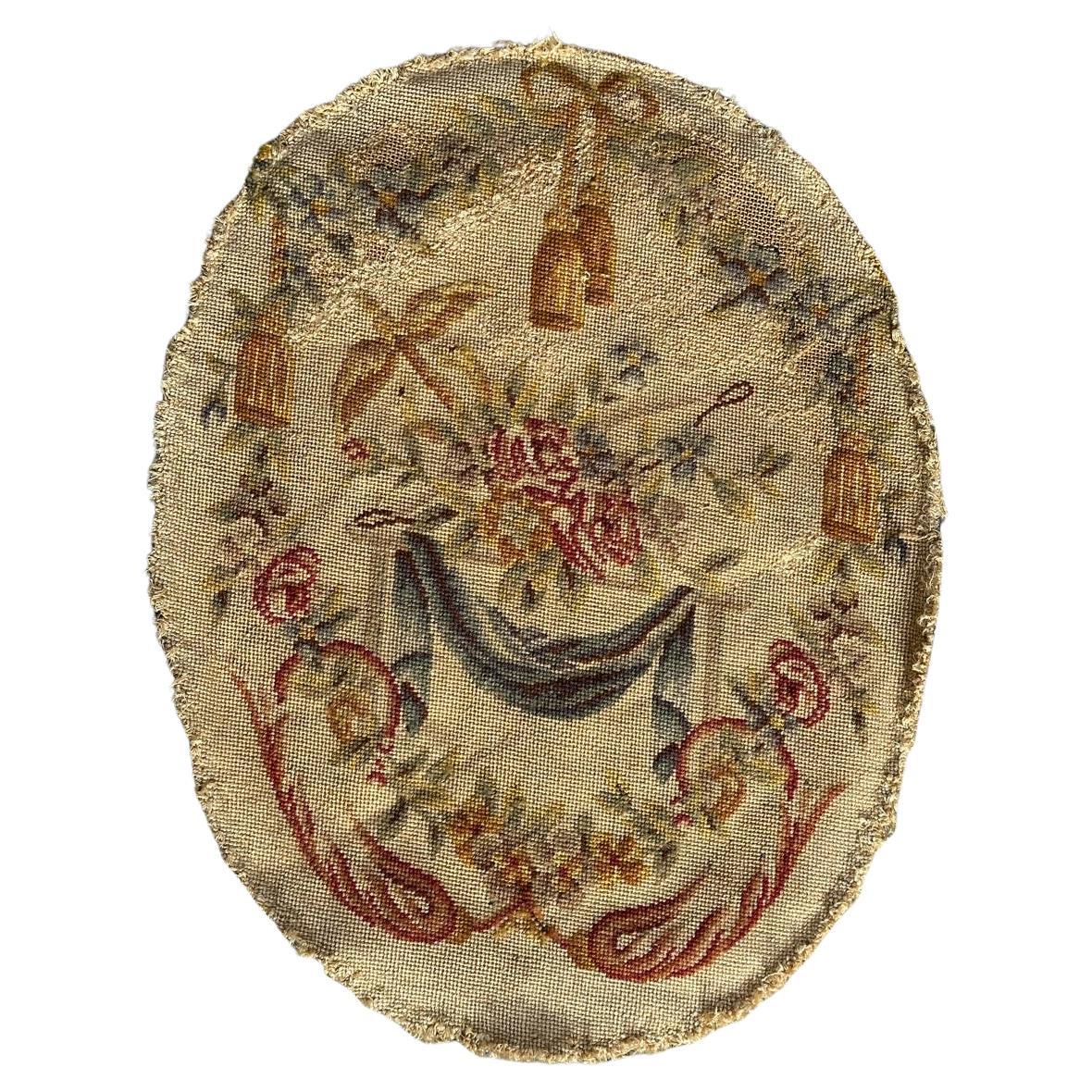 Bobyrug's pretty antique French needlepoint chair cover tapestry
