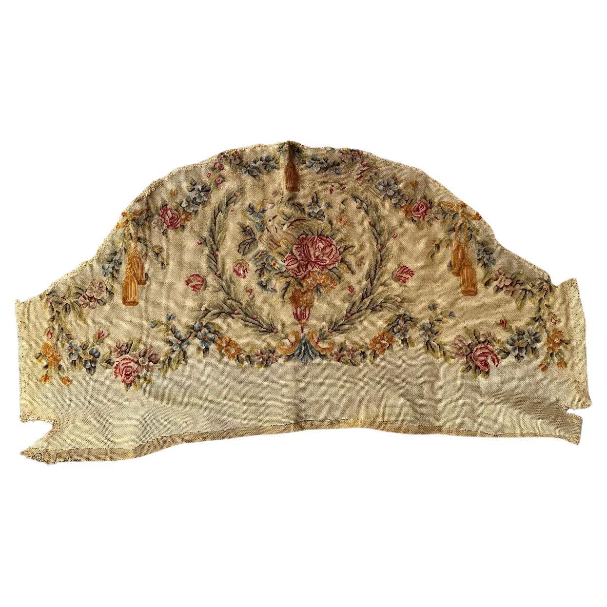 Bobyrug's pretty antique French needlepoint chair cover tapestry 