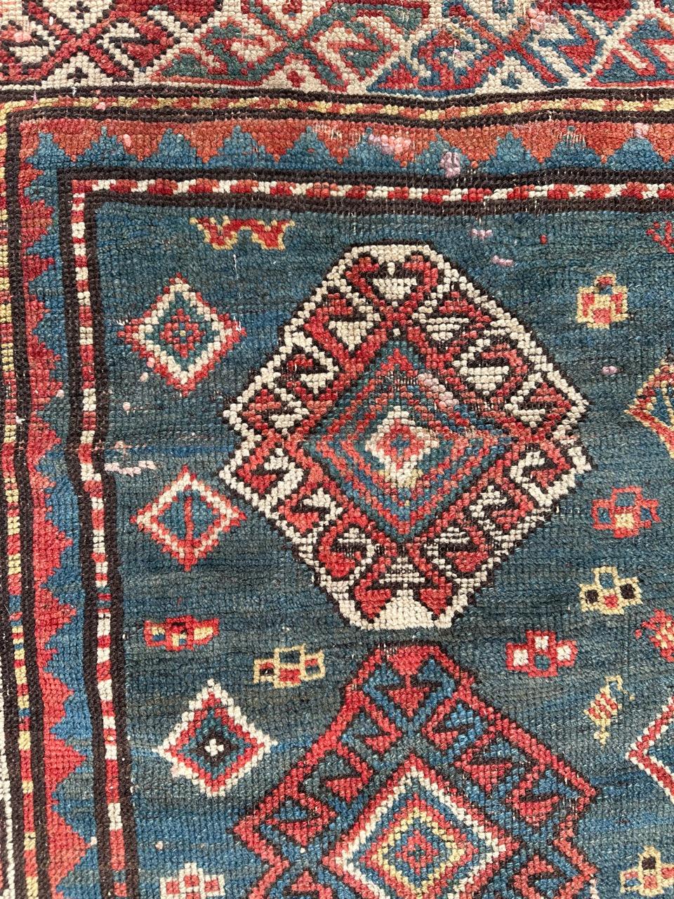 Hand-Knotted Bobyrug’s pretty antique kazak rug For Sale