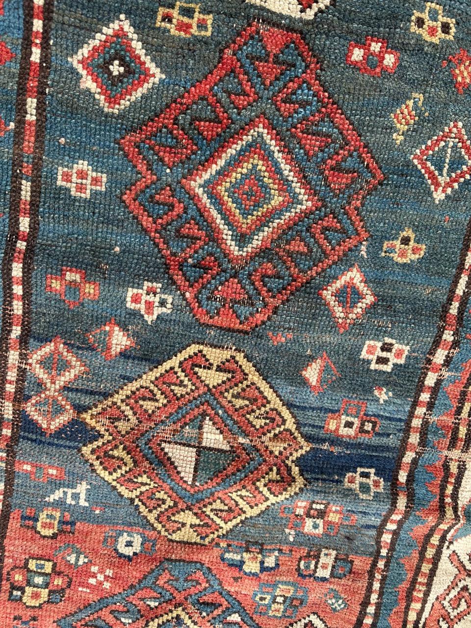Bobyrug’s pretty antique kazak rug In Fair Condition For Sale In Saint Ouen, FR