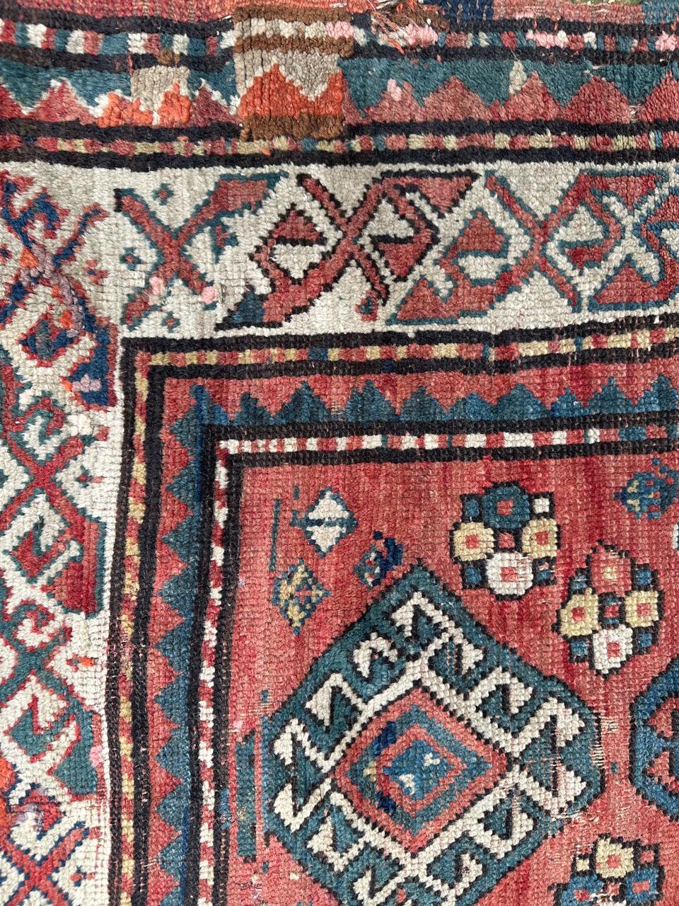 Wool Bobyrug’s pretty antique kazak rug For Sale