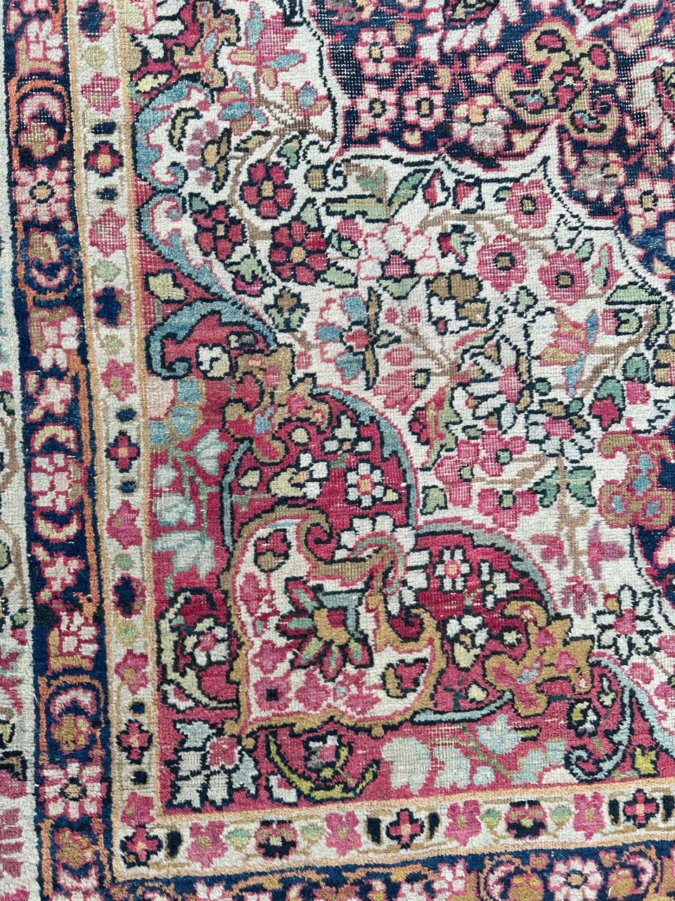Bobyrug’s pretty antique Kirman lavar rug For Sale 3