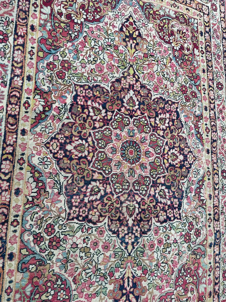 Bobyrug’s pretty antique Kirman lavar rug For Sale 4