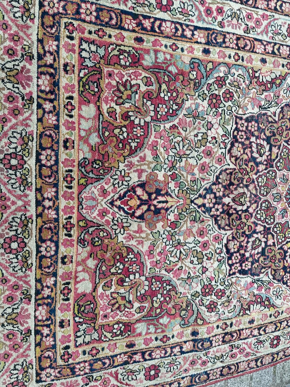 Bobyrug’s pretty antique Kirman lavar rug For Sale 6