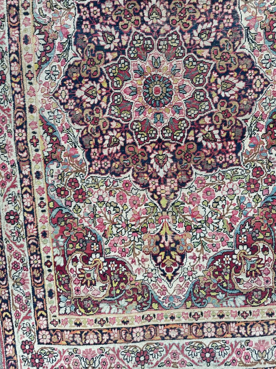 Asian Bobyrug’s pretty antique Kirman lavar rug For Sale