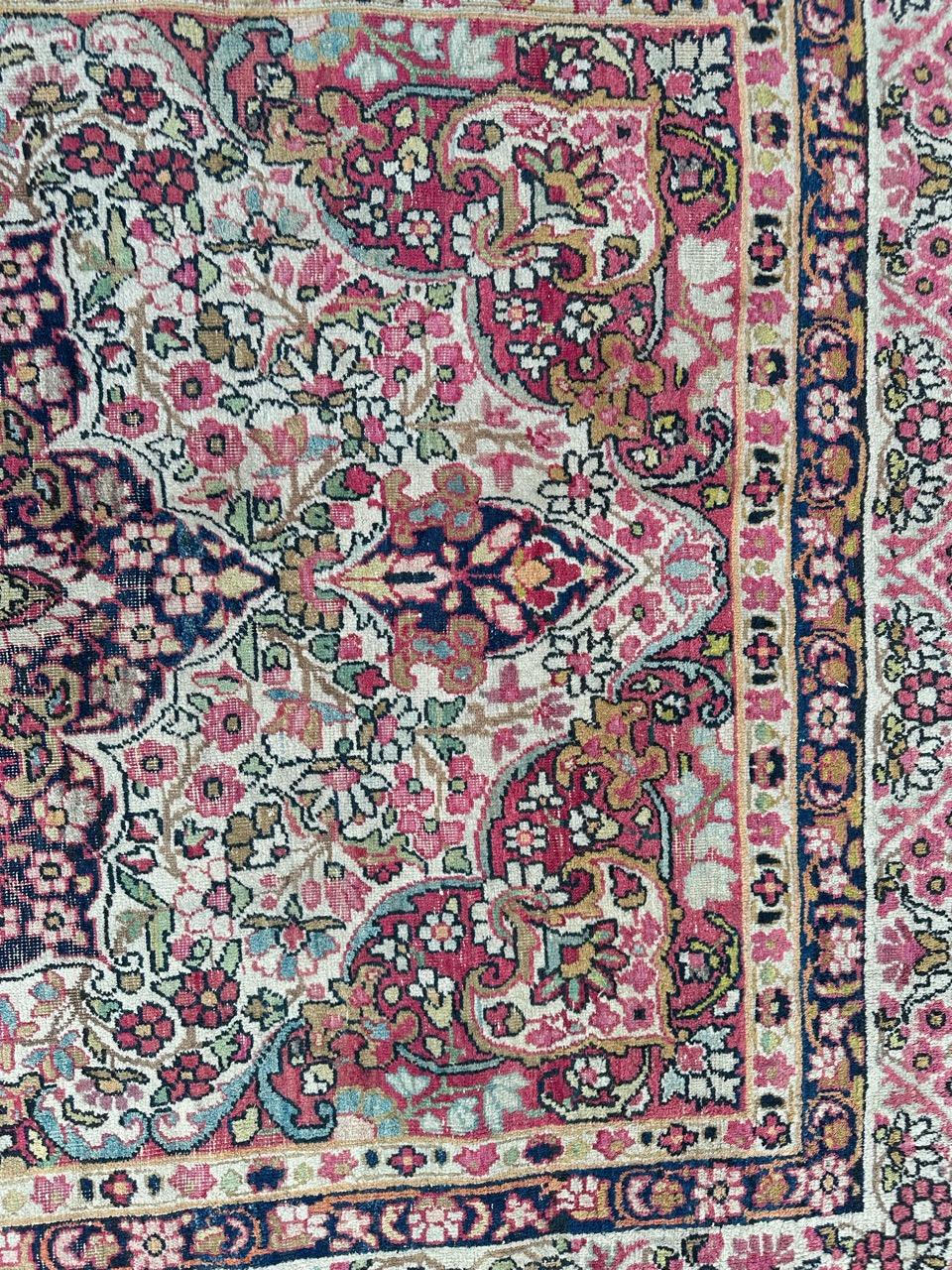 Hand-Knotted Bobyrug’s pretty antique Kirman lavar rug For Sale