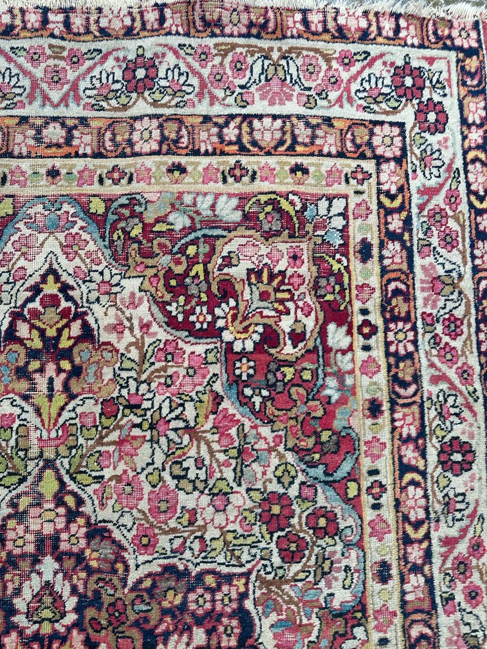Bobyrug’s pretty antique Kirman lavar rug For Sale 1