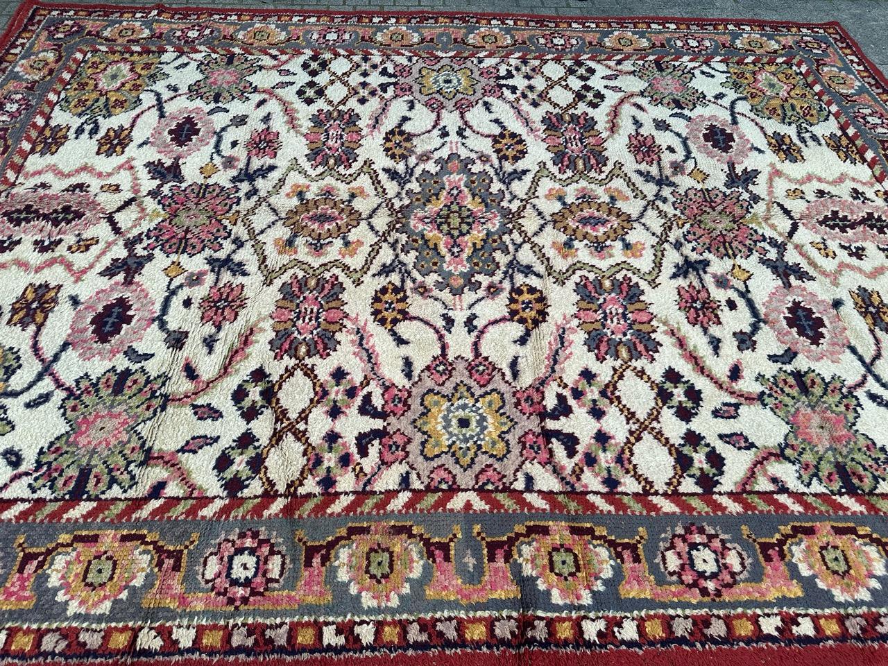 Bobyrug’s pretty antique large Spanish oushak rug For Sale 3