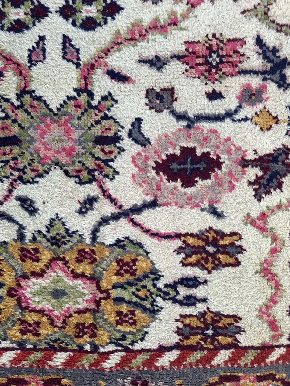 Hand-Knotted Bobyrug’s pretty antique large Spanish oushak rug For Sale