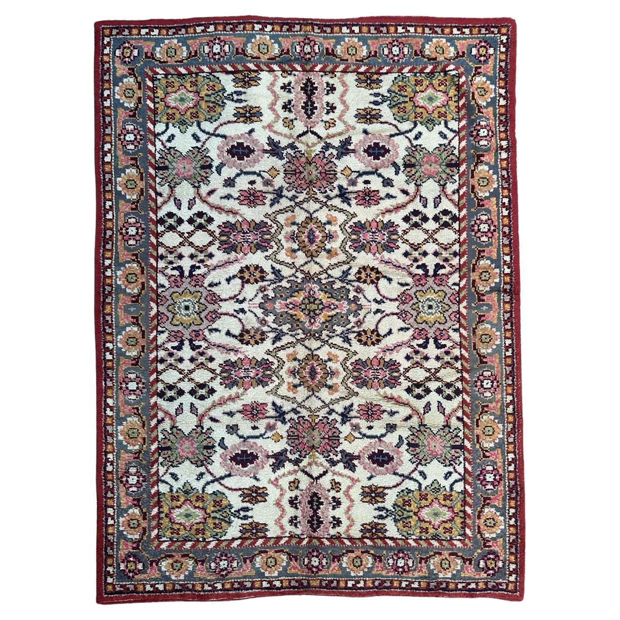 Bobyrug’s pretty antique large Spanish oushak rug For Sale