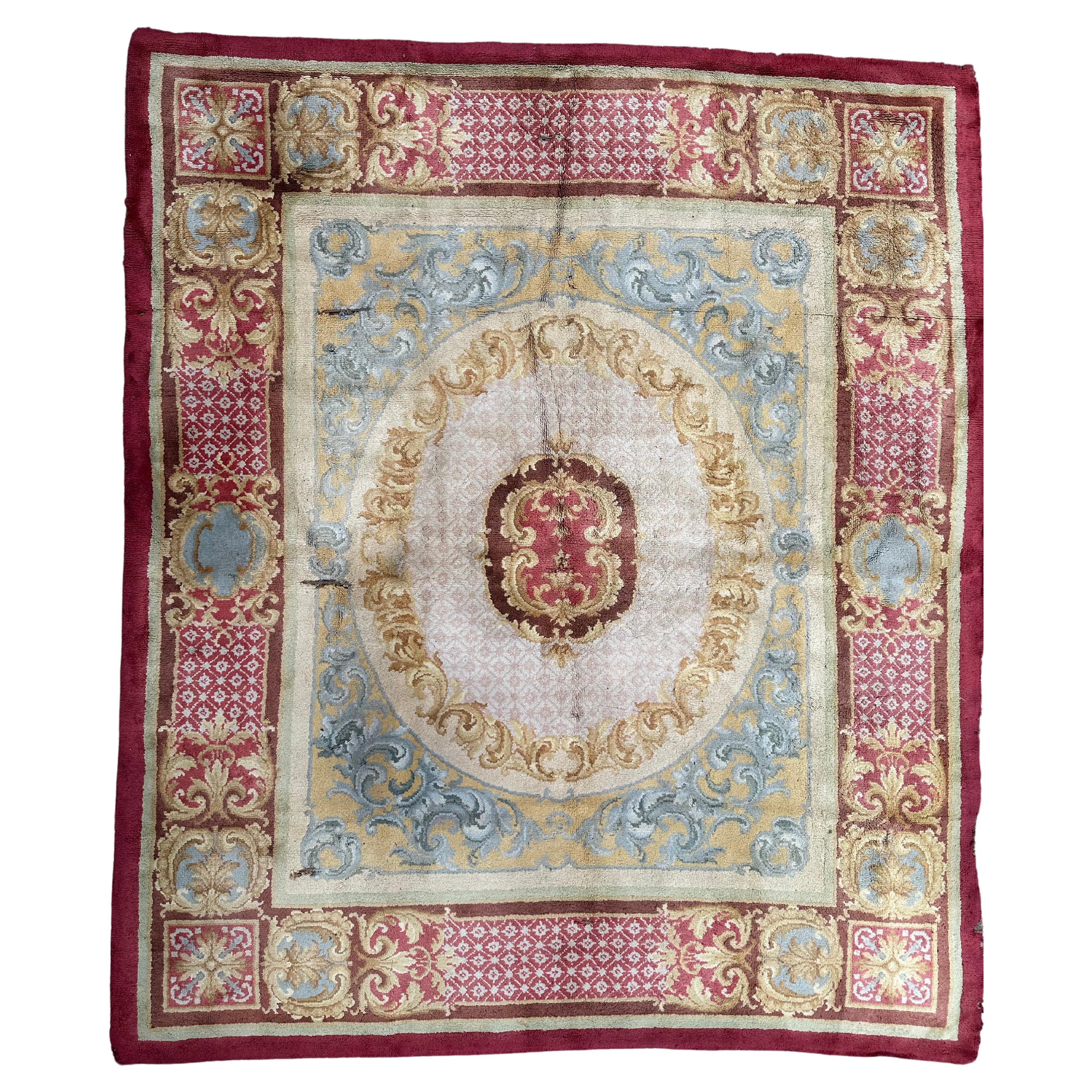 pretty antique large Spanish Savonnerie rug  For Sale