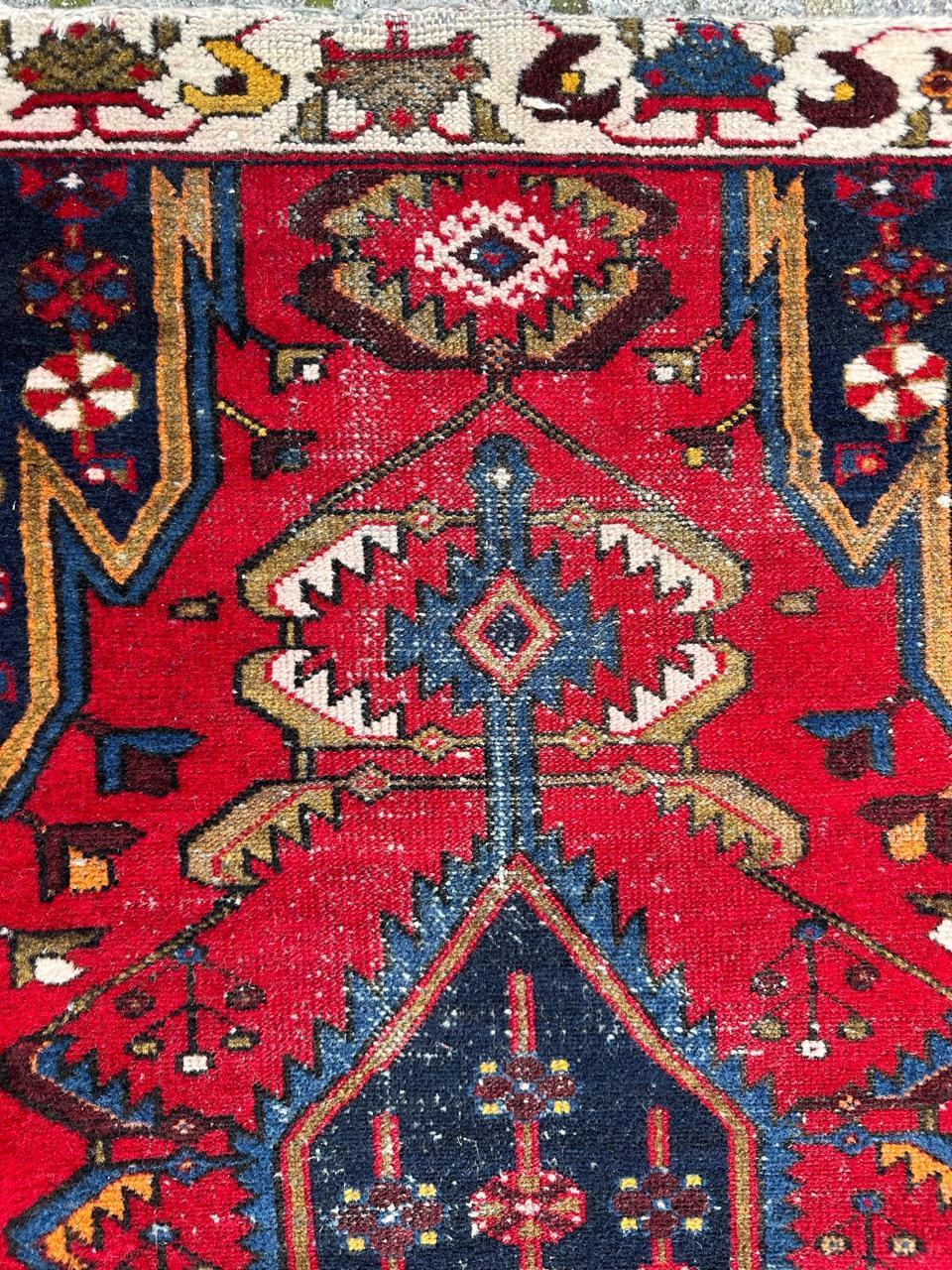 Rustic Bobyrug’s pretty antique mazlaghan rug  For Sale