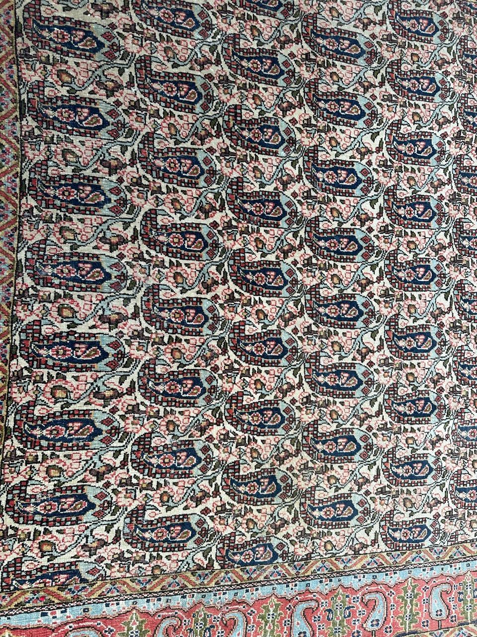 Wool Bobyrug’s pretty antique Qom rug  For Sale