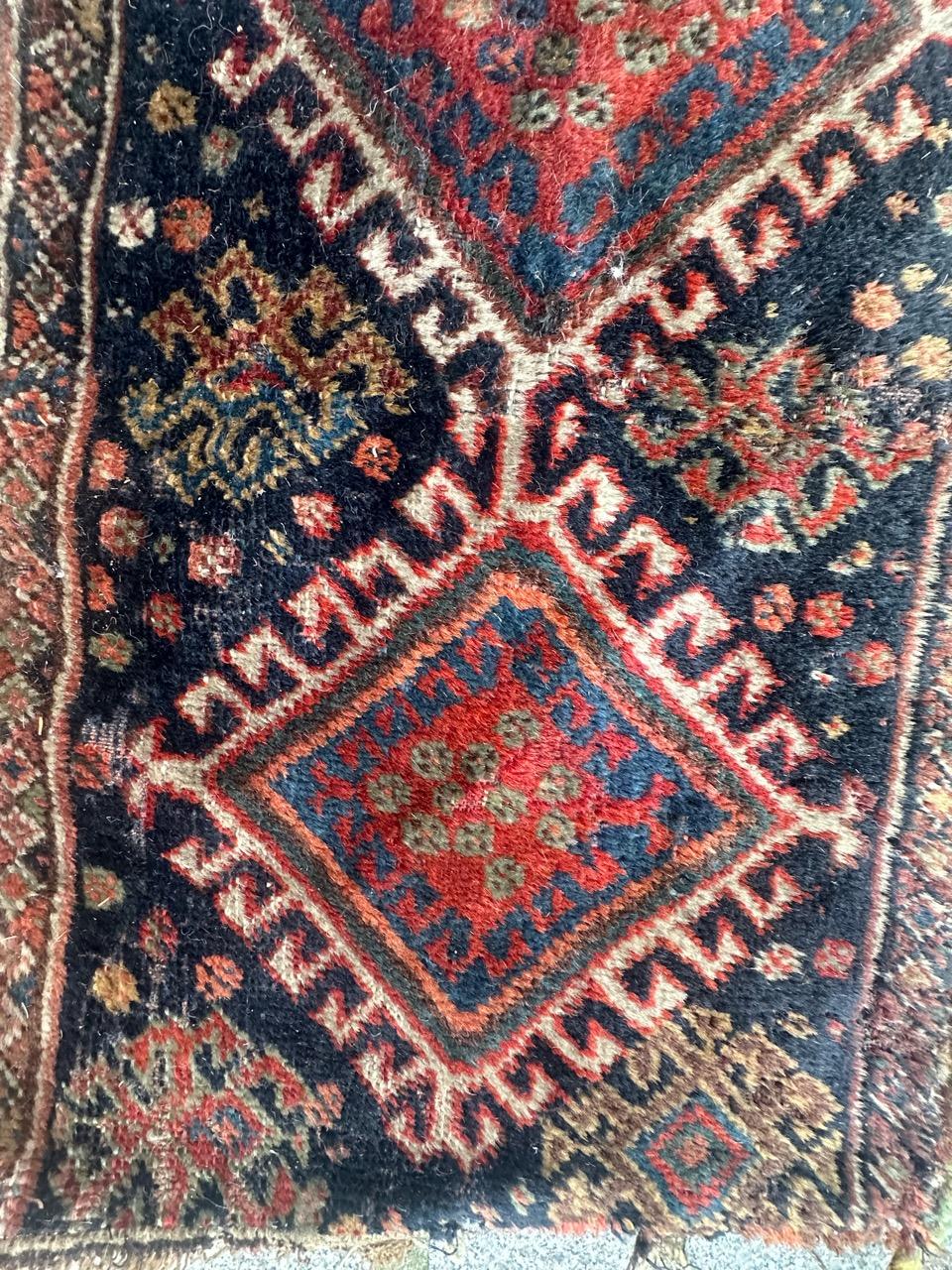 pretty antique small qashqai fragment rug  For Sale 5