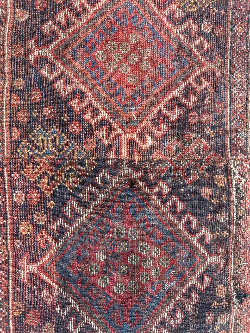 Bobyrug’s pretty antique small qashqai fragment rug  For Sale 10