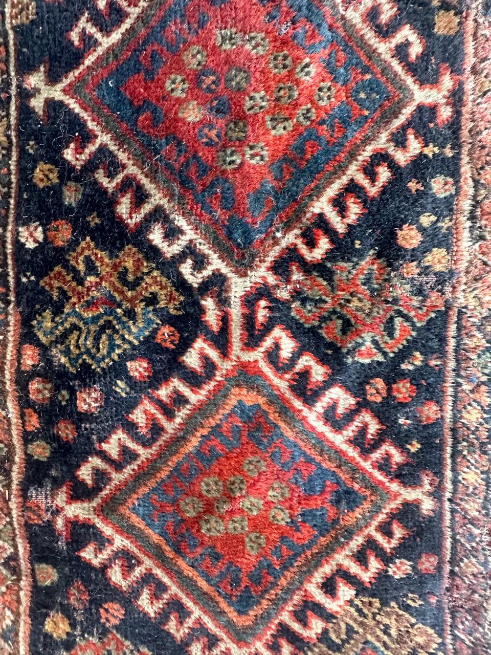 pretty antique small qashqai fragment rug  For Sale 12