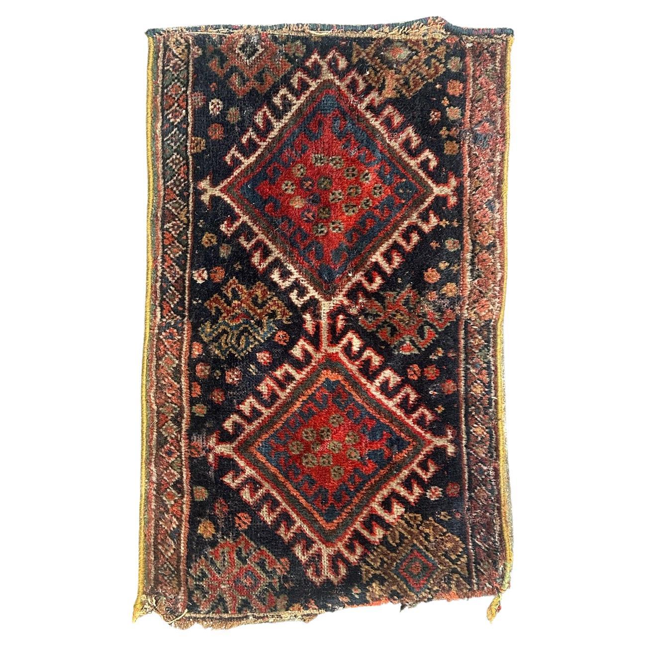 Bobyrug’s pretty antique small qashqai fragment rug  For Sale