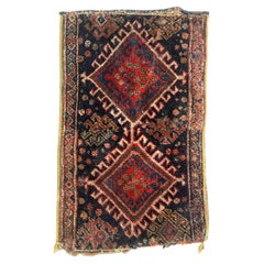 Bobyrug’s pretty Antique small qashqai fragment rug 