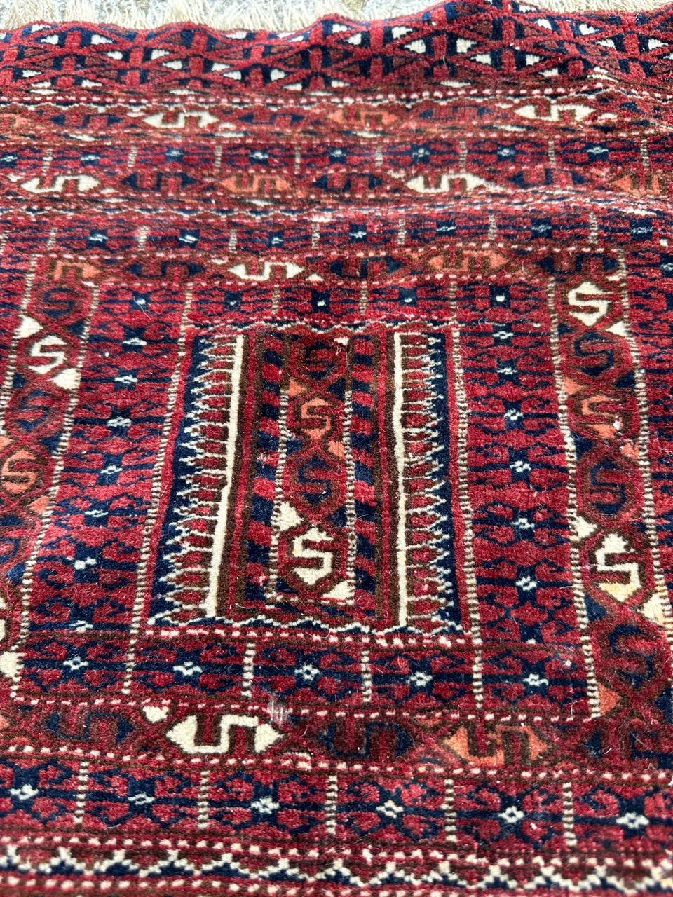 Bobyrug’s pretty antique tribal collectible Turkmen rug  For Sale 4