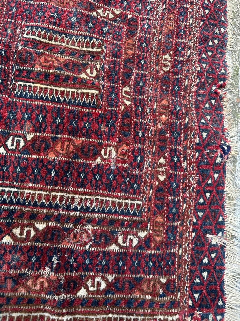 Hand-Knotted Bobyrug’s pretty antique tribal collectible Turkmen rug  For Sale