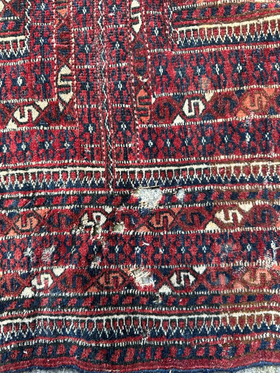 Bobyrug’s pretty antique tribal collectible Turkmen rug  In Fair Condition For Sale In Saint Ouen, FR