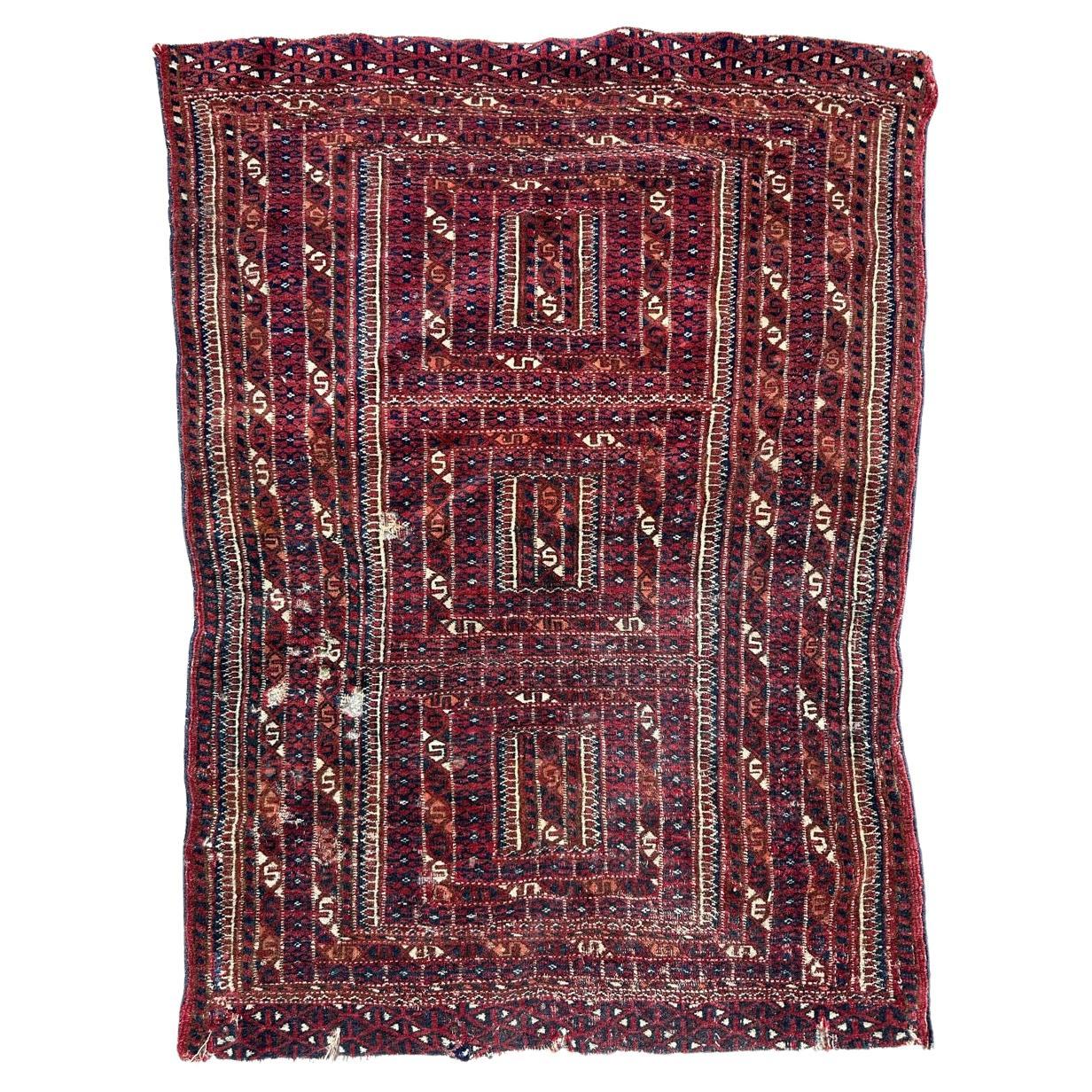 Bobyrug’s pretty antique tribal collectible Turkmen rug  For Sale