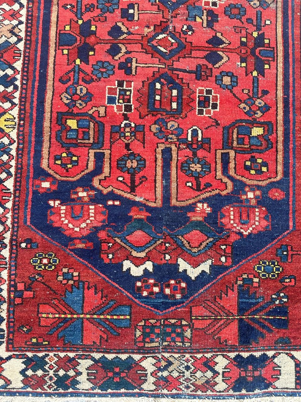Rustic pretty antique tribal Hamadan rug  For Sale