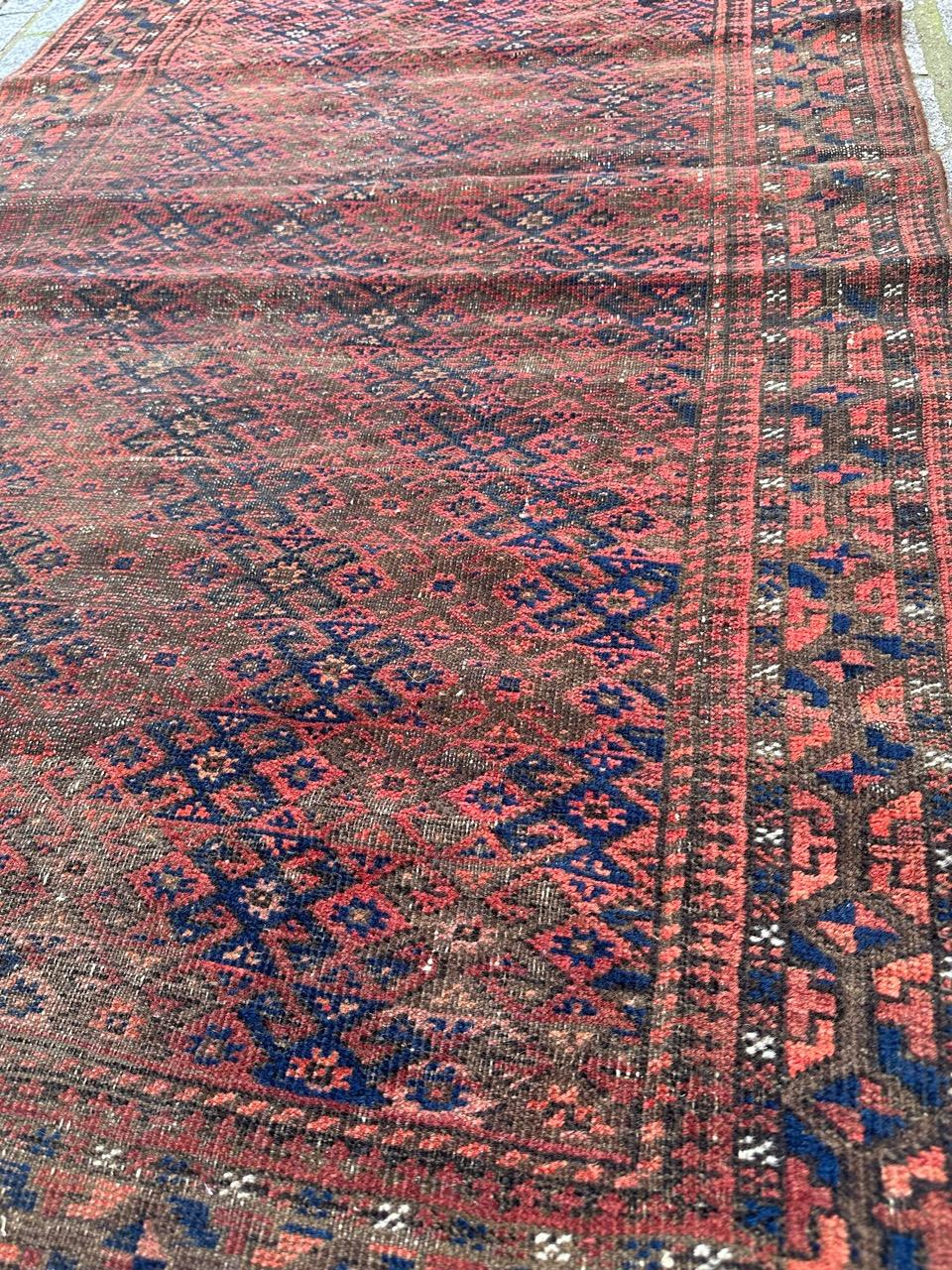 Bobyrug’s pretty antique tribal Turkmen Baluch rug For Sale 2