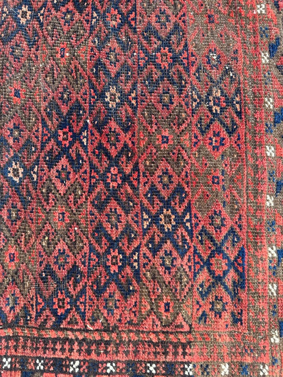 Bobyrug’s pretty antique tribal Turkmen Baluch rug For Sale 3