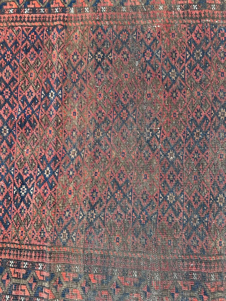 Afghan Bobyrug’s pretty antique tribal Turkmen Baluch rug For Sale