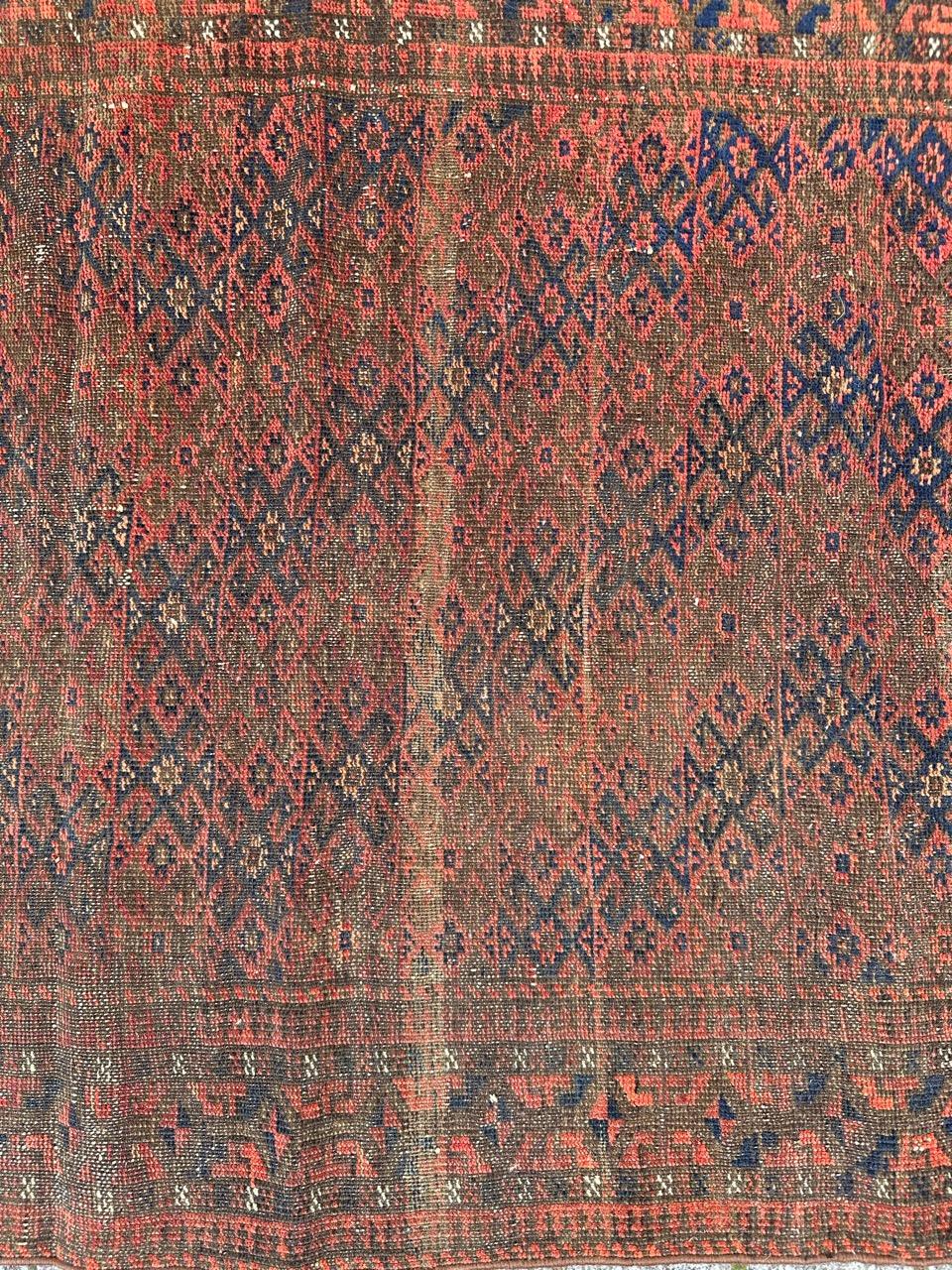 Hand-Knotted Bobyrug’s pretty antique tribal Turkmen Baluch rug For Sale