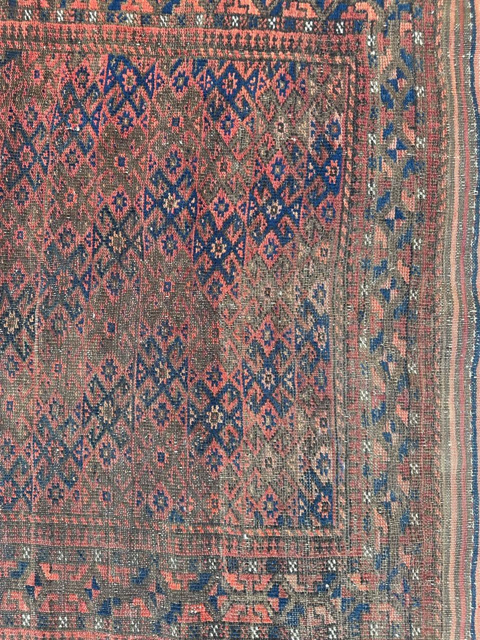 Bobyrug’s pretty antique tribal Turkmen Baluch rug In Fair Condition For Sale In Saint Ouen, FR