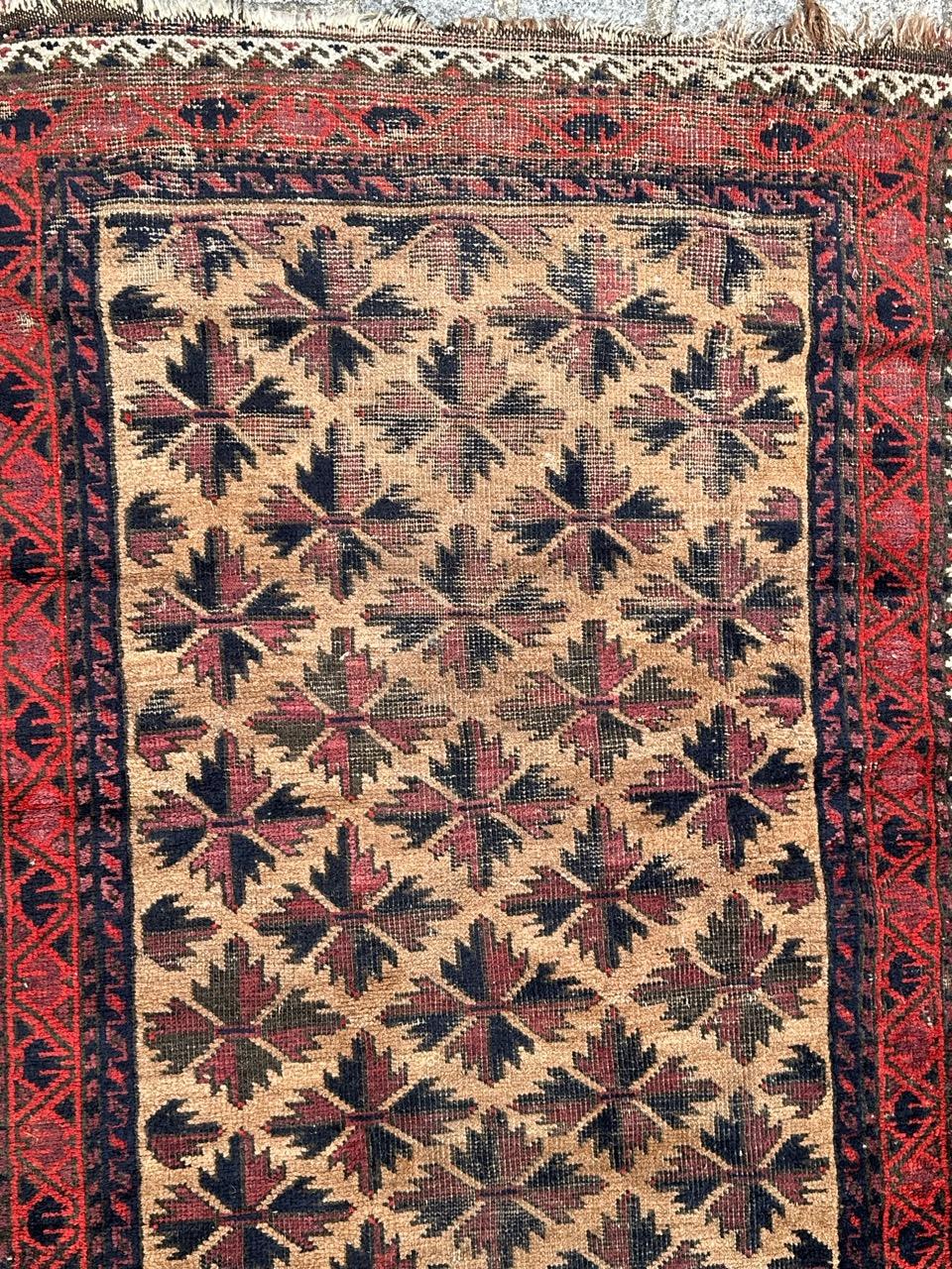 Tribal Bobyrug’s pretty antique Turkmen Baluch rug For Sale