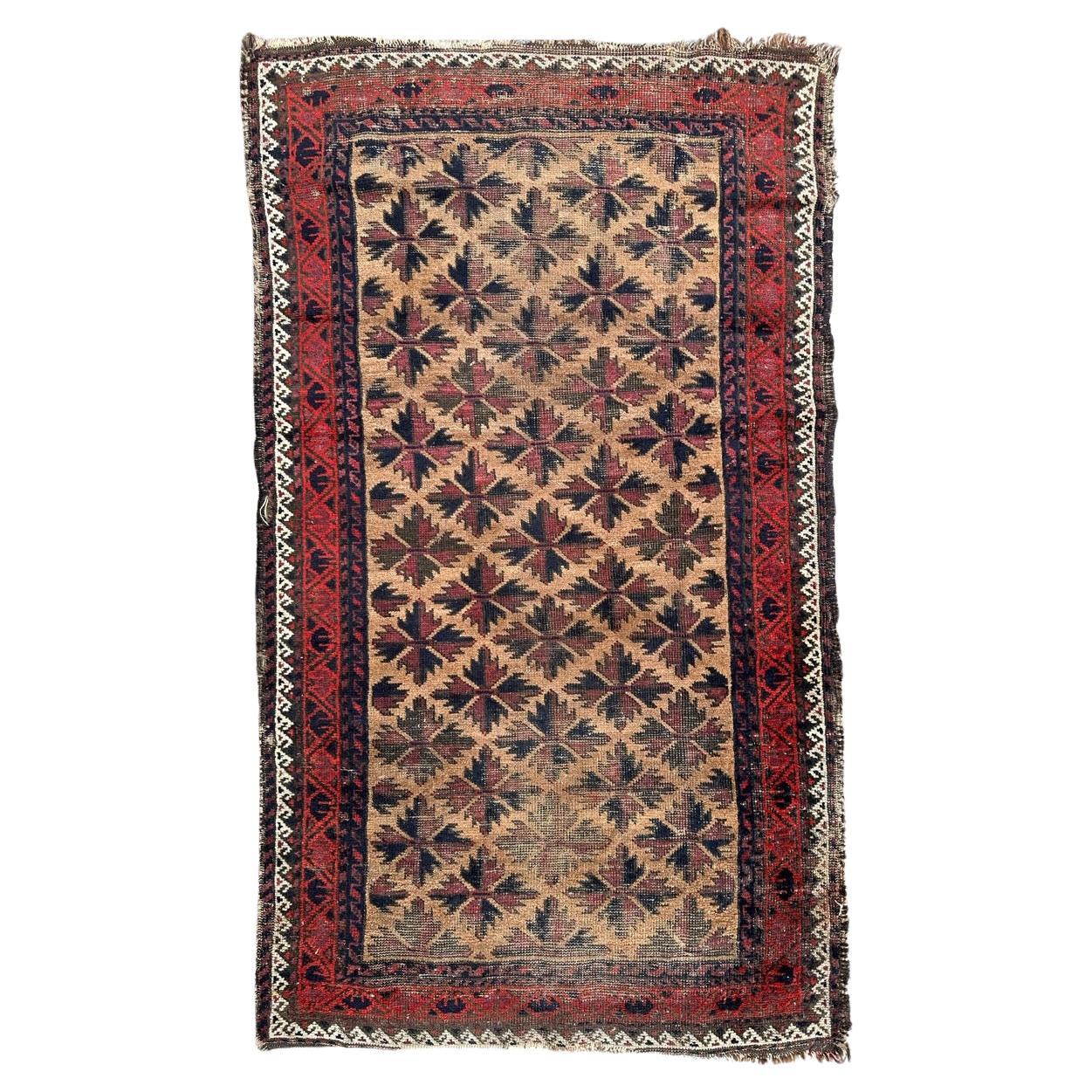 Bobyrug’s pretty antique Turkmen Baluch rug For Sale