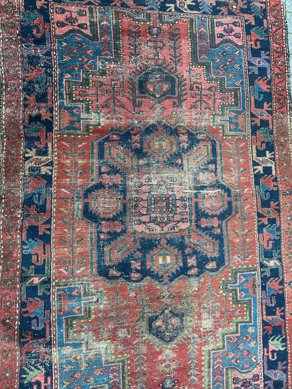 Bobyrug’s pretty distressed antique Hamadan rug  For Sale 4