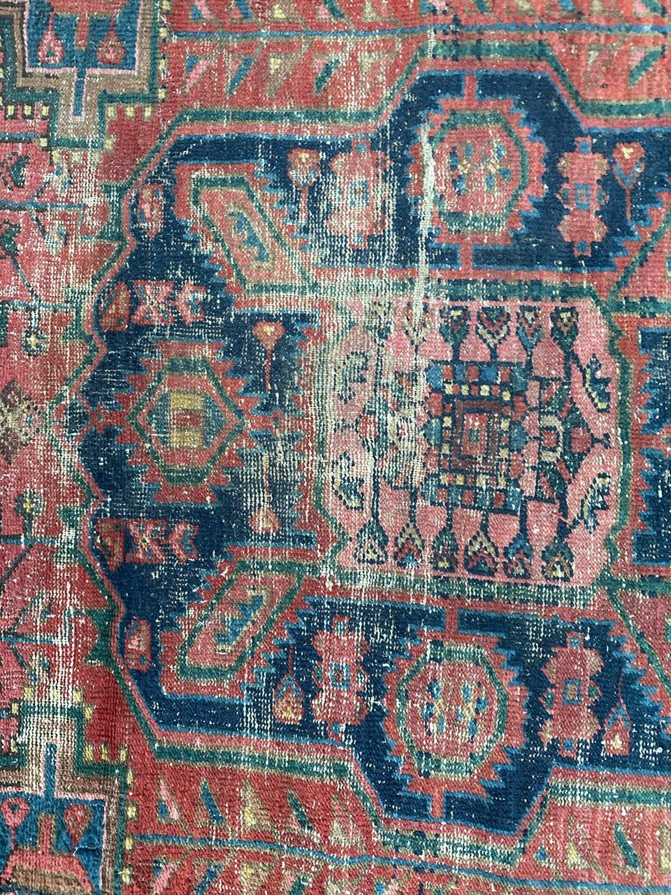 Rustic Bobyrug’s pretty distressed antique Hamadan rug  For Sale